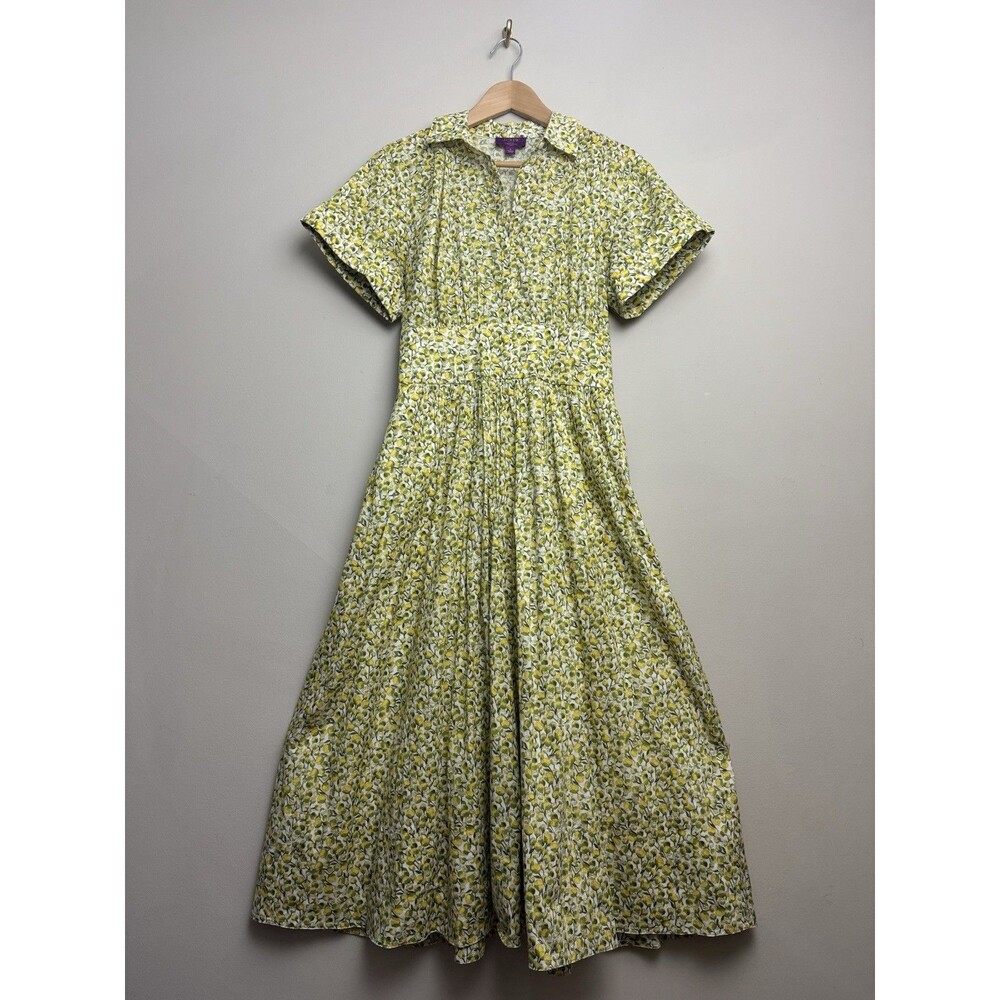 J.Crew Womens Liberty Shirt Dress Eliza's Size 4 Lemon Short Sleeve Fitted Waist